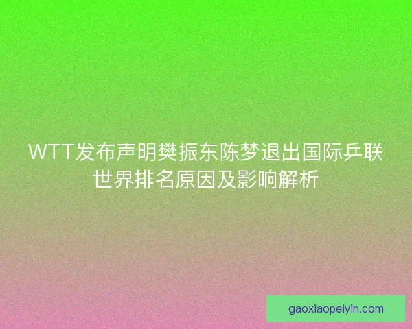 WTT发布声明樊振东陈梦退出国际乒联世界排名原因及影响解析 WTT发布声明樊振东陈梦退出国际乒联世界排名原因及影响解析